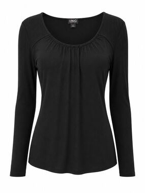 I.N.C. International Concepts Black Ribbed Long Sleeve Scoop Neck Top Size Small